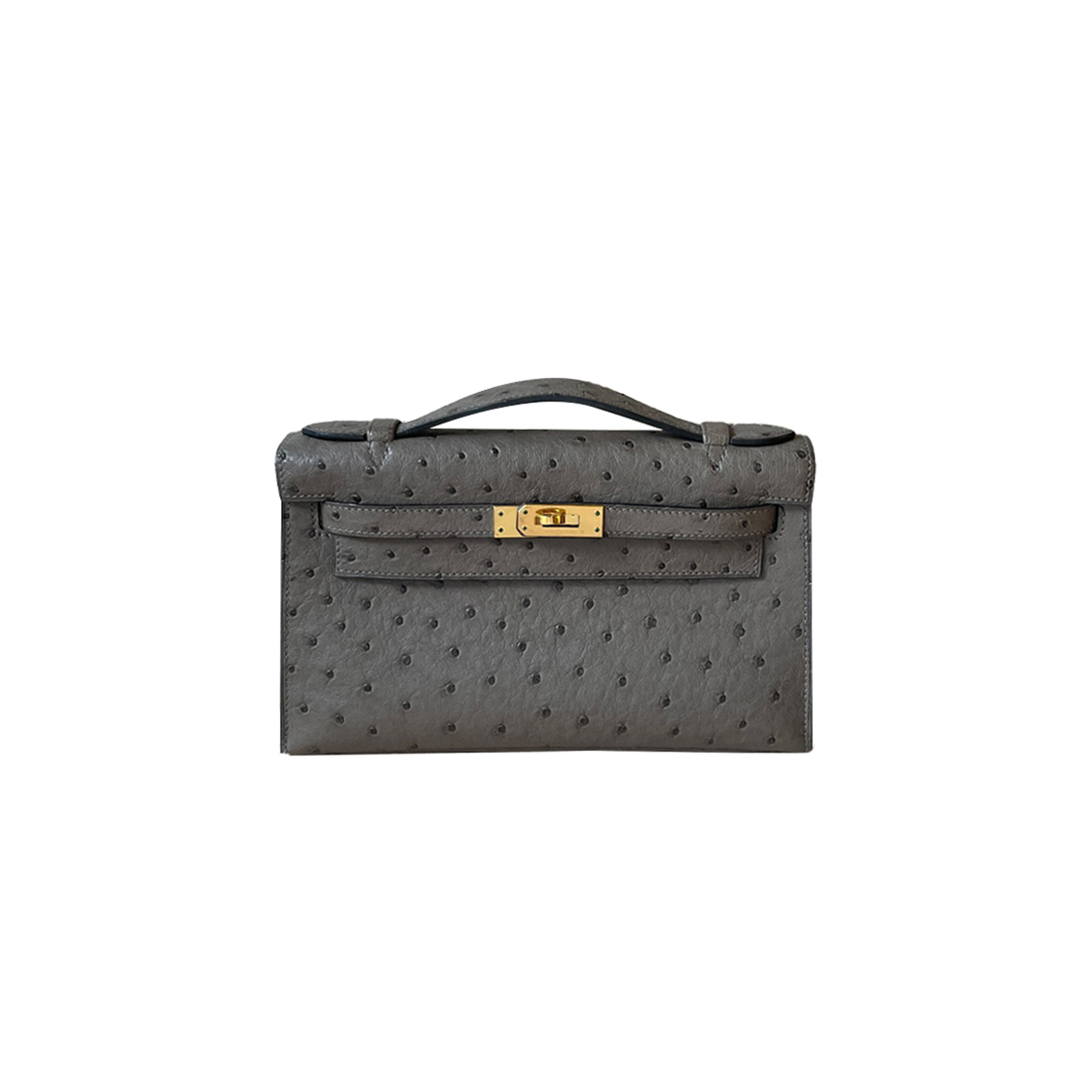 H**mes master mini kelly graphite ostrich leather silver buckle (22*14*7cm)